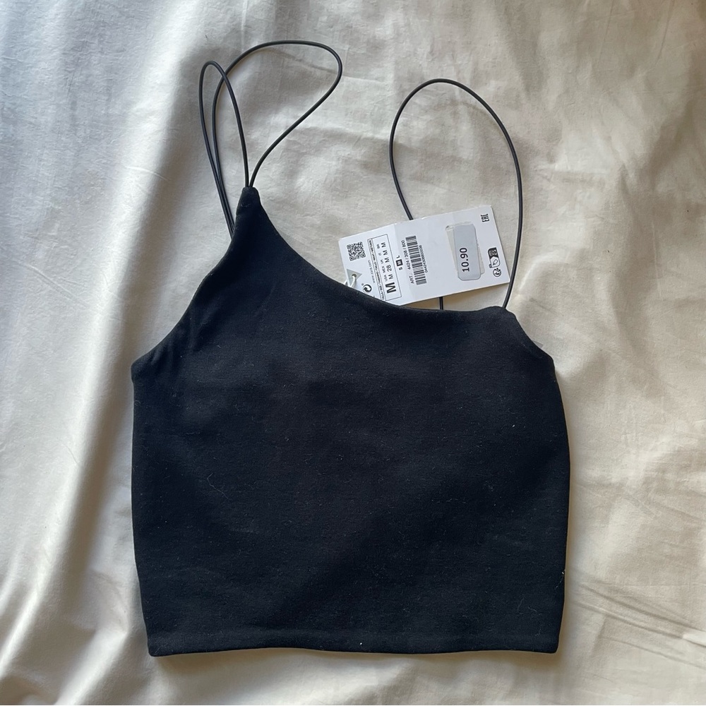 Zara asymmetric black crop top